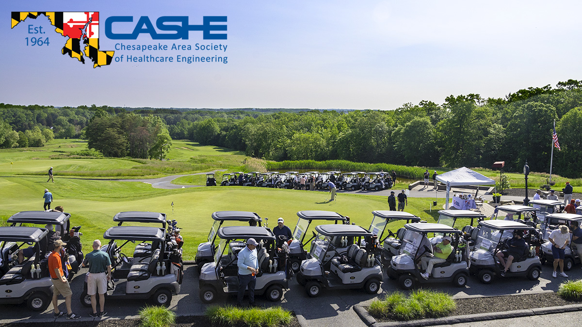 Line of golf carts overlooking putting green